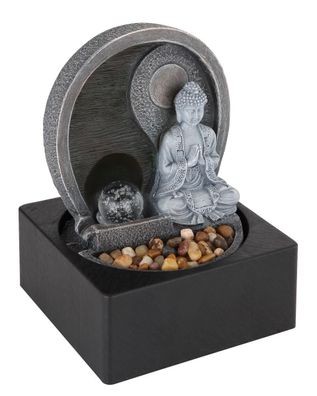 Globo Fontana Brunnen mit Buddha und Ying Yang Kunststoff Grau, 1xLED