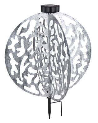 LED Solarleuchte Scheiben mit Dekorstanzungen im Kugel design antik silberfarbend 400
