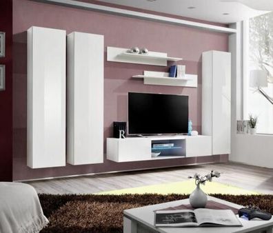 Weiß Wohnwand Wand Wandschrank Komplett Wohnzimmer Designer TV-Ständer Holz