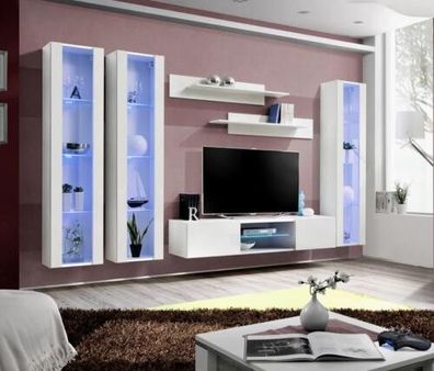 Wohnwand Wohnzimmer Stil Modern TV Ständer Sideboard Weiß Designer Einrichtung