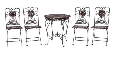 Gartentisch und 4 Stühle Eisen Bistromöbel Antik-Stil Tisch Gartenmöbel braun