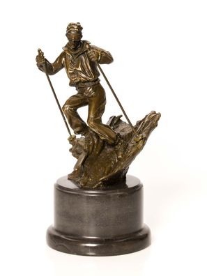 Bronzeskulptur Bronze Skulptur Marmor Bronzefigur Figur Ski Skifahrer Schnee