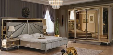 Luxus Kleiderschrank Doppelbett Schlafzimmer Grau Nachttische Holz Set 4tlg