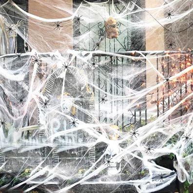 Halloween-Dekorationen, 40 g Stretch-Spinnweben und 100 kleine Spinnen, Halloween-Pa