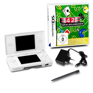 Nintendo DS LITE Konsole WEISS #71A + ähnl Ladekabel + Spiel 42 Spieleklassiker
