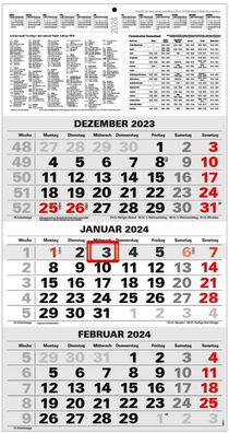 3-Monatskalender 2024 Bürokalender Wandplaner 450x235mm Dreimonatskalender klein