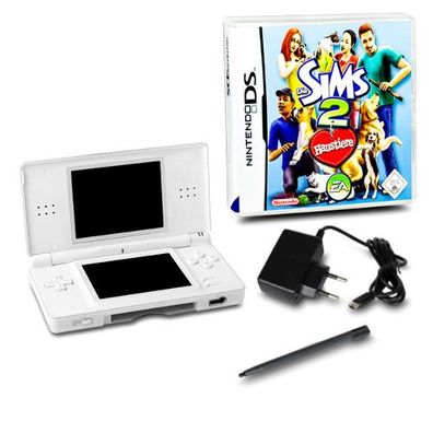 DS Lite Handheld Konsole weiss #71A + Ladekabel + Spiel Die Sims 2 - Haustiere