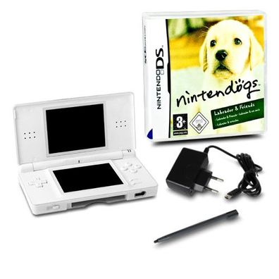 DS Lite Konsole Weiss #71A + Ladekabel + Spiel Nintendogs - Labrador & Friends