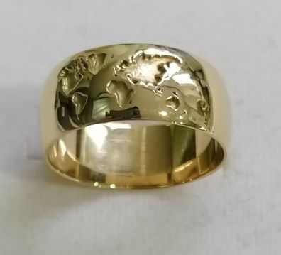Silber Ring 925/ 585 14K Gold vergoldet Weltkarte mit Diamant, Gr.63/64, Neu, Top