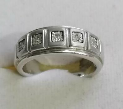 Massive Silber Ring 925 mit 5 Diamanten ca 0.1ct, Gr.59, Neu, 7,51 g, Top!!