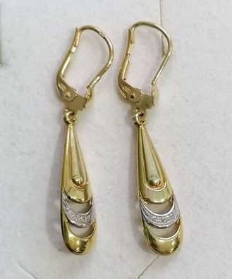 Gold Ohrringe Ohrhänger bicolor Gelb-Weiß Gold 585 14K, Neuwertig , Top!