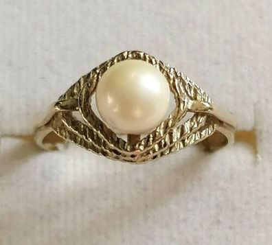 Antik Goldring Gelbgold Ring 333 mit elegante Perle, Gr.56, 2,17 g
