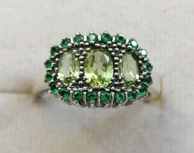 Silber Ring 925 mit elegante Smaragd & Peridot, Gr.51, Neu, 2,65g, Art Deco, Top