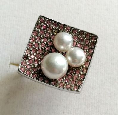 Silber Ring 925 mit elegante Perlen & pink Saphiren, Gr.54, Art Deco, 7,65g, rar