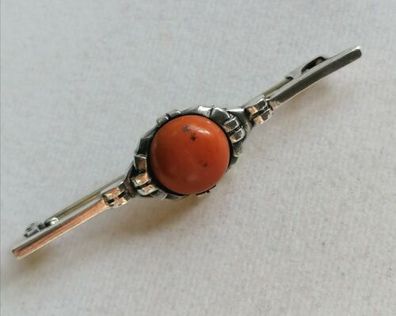 Antik Silber 935 Brosche mit elegante rot Stein, Art Deco, 5,12 g