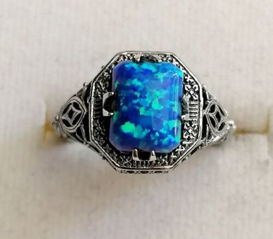 Silber Ring 925 mit elegante groß blaue Opal , Gr.51.5 , Neu, Art Deco, Top
