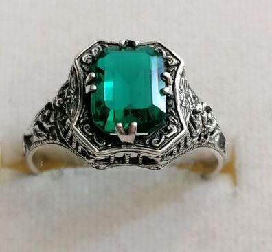 Silber Ring 925 mit elegante grüne Quatz, Antik style, Gr.61, 2,84 g , Neu, Top
