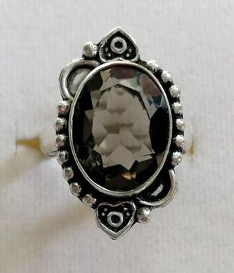 Silber Ring 925 mit elegante groß Rauchquarz , Gr.59.5 , Art Deco, 6,4g, Top