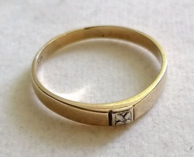 Goldring bicolor Gelb-Weiß Gold Ring 333 mit Diamant ca 0.01ct , Gr.57, Art Deco