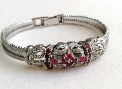 Silber 800 Armband mit elegante Rubinen, ca 18,5cm, bis 1,5cm, Art Deco, 24,38g
