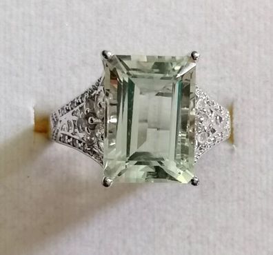 Silber Ring 925 mit elegante groß grüne Saphir & Zirkonia, Gr.63, Neu, Art Deco
