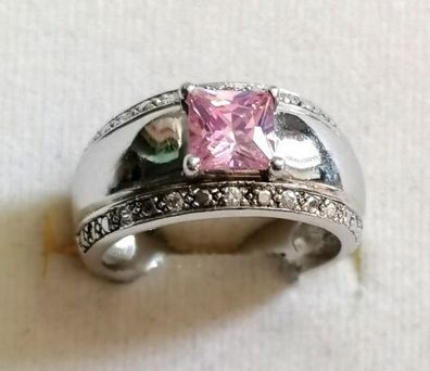 Silber Ring 925 mit elegante groß pink Saphir, Art Deco, Gr.56, 5,01g, Top
