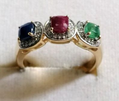 Silber Ring 925 585 14K Gelbgold vergoldet smaragd, Rubin, Saphir IV, Gr.57, Neu