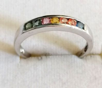 Silber Ring 925 mit elegante bunte Saphiren, Gr.63, Art Deco, Neuwertig, Top