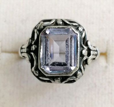 Antik Silber Ring 800 mit elegante groß Aquamarin , Art Deco, Gr.51.5