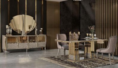 Luxus Essgruppe Essecke Esszimmer Esstisch Stühle Gold Holz Set 8tlg