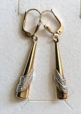 Antik Gold Ohrringe Ohrhänger bicolor Gelb-Weiß Gold 333, Art Deco