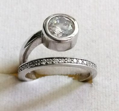 Silber Ring 925 mit elegante Zirkonia von Christ, Gr.51, Art Deco, Neuwertig, Top