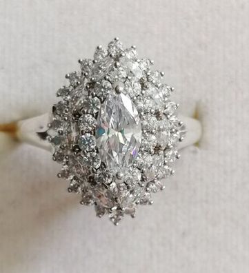 Silber Ring 925 mit elegante Zirkonia, Gr.63, Art Deco, Neu, Top