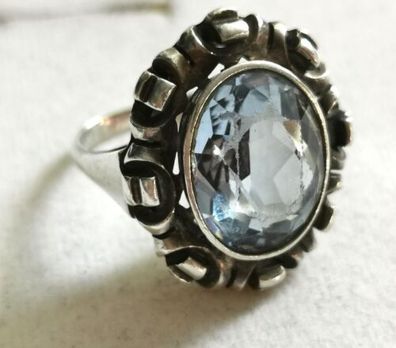 Antik Silber Ring 835 mit elegante groß Aquamarin , Gr.54, 9,52 g, Art Deco , Top