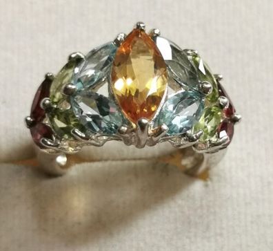 Silber Ring 925 mit bunte Steinen HVE, Gr.53, Art Deco, 7,01g, Neuwertig, Top
