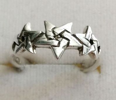Antik Silber Ring 925 mit 3 Sternen Gravur, Gr.58, Art Deco, 4,04g