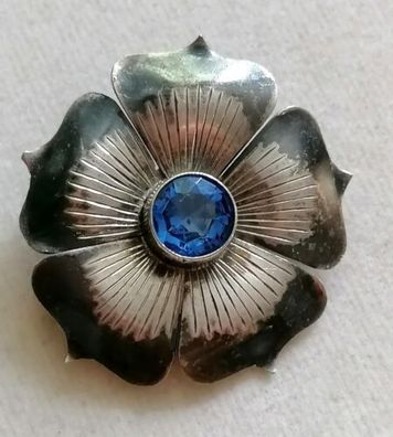 Antik Silber 835 Brosche mit elegante blaue Spinell Blume Form , Art Deco, Top