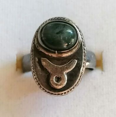 Antik Silber Ring 925 mit elegante Jade, Gr.56, Art Deco, 8.71g