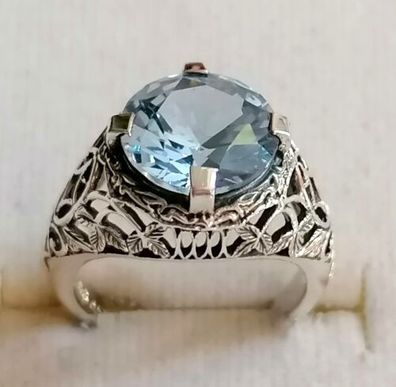 Silber Ring 925 mit elegante Aquamarin, Gr.49, Neu, Art Deco, Antik style, Top