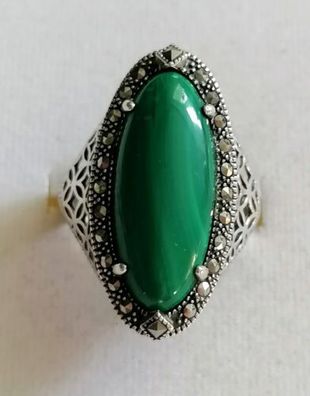 Silber Ring 925 mit elegante groß Malachit TJM, Gr.63, Art Deco , Neuwertig, Top