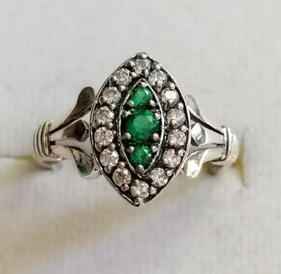 Silber Ring 925 mit elegante Smaragd & Zirkonia, Gr.56, Neu, 2,66g, Art Deco, Top