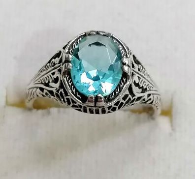 Silber Ring 925 mit elegante Aquamarin, Art Deco, Gr.57, Antik style, Neu, Top