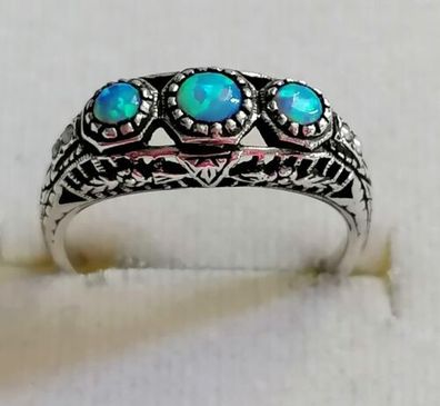 Silber Ring 925 mit elegante Opal blau, Gr.56 , Art Deco, Antik style, Neu, Top