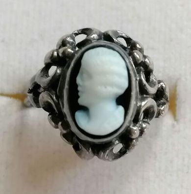 Antik Silber Ring 835 mit elegante Kamee, Art Deco, Handarbeit, Gr.56, Top