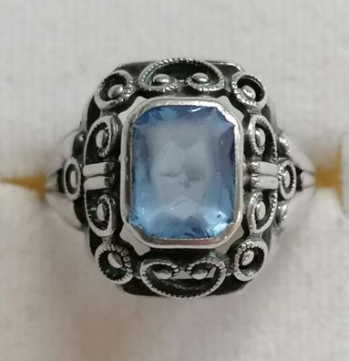Antik Silber Ring 835 mit elegante groß Aquamarin , Art Deco, Gr.55