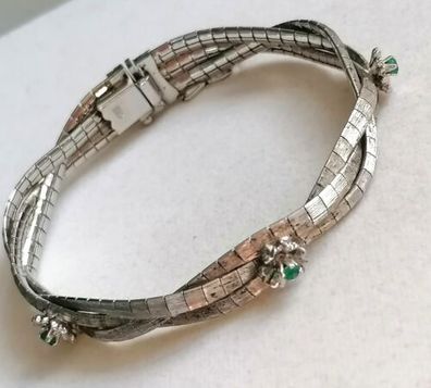 Antik Silber 800 Armband mit Smaragden, 19cm, 9mm, Art Deco, 23,81g, Top