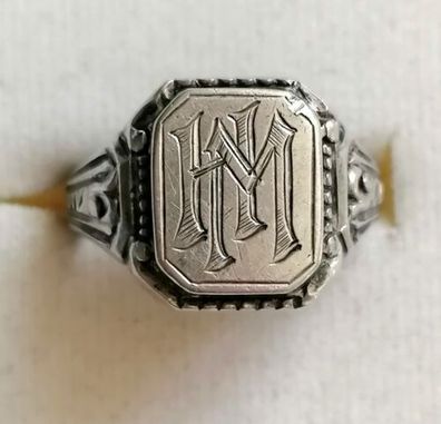 Silber Ring 835 Siegelring Buchstaben HM, Gr.54, 5,35g