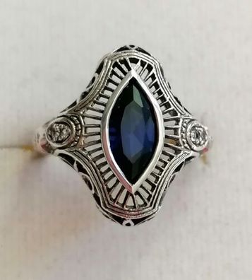 Silber Ring 925 mit elegante Saphir & Zirkonia , Gr.51 , Art Deco, Neu, Top