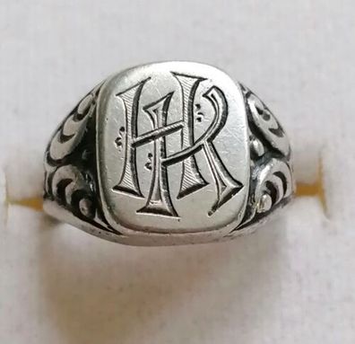 Silber Ring 800 Siegelring Buchstaben HR, Gr.53, Art Deco, 8,88 g