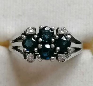 Silber Ring 925 mit elegante Saphiren & Zirkonia , Gr.56, Art Deco, Top